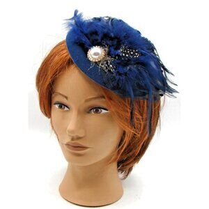 Vintage Womens Pillbox Hat Fascinators White Pearl Feathers Mesh Veil Party Clip